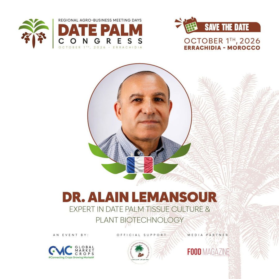 Visuel officiel du RAMD Date Palm Congress 2026 annonçant le Dr Alain Lemansour, expert en culture de tissus du palmier dattier et biotechnologie végétale